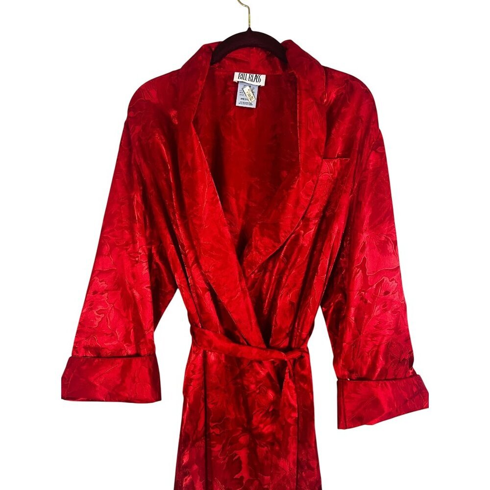Vintage Floral Satiny Robe Red M Intimates Romantic Sexy Feminine Crest Colorful